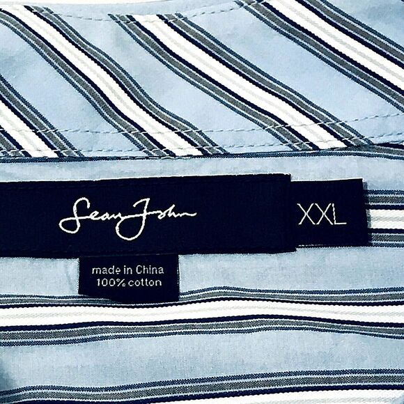 Sean John Shirt RARE SJ Spell-Out Blue Stripe French Cuff XXL Mens Y2K Hip Hop - Picture 3 of 11